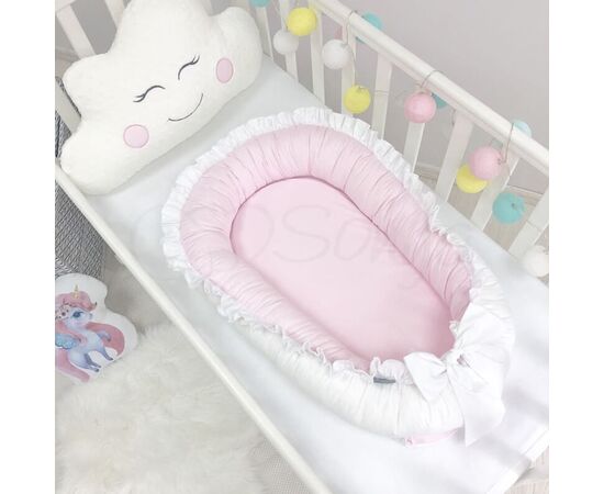Doppelseitiges Babynest rosa/weiß mit Matratze (für Mädchen), Foto 2