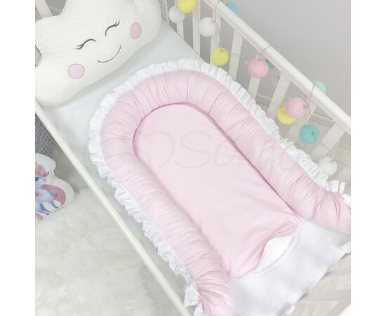 Doppelseitiges Babynest rosa/weiß mit Matratze (für Mädchen), Foto 3