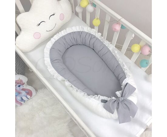Doppelseitiges Babynest grau/weiß mit Matratze, Foto 2