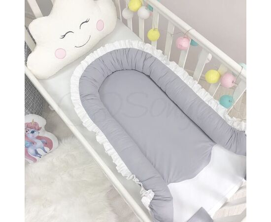 Doppelseitiges Babynest grau/weiß mit Matratze, Foto 3